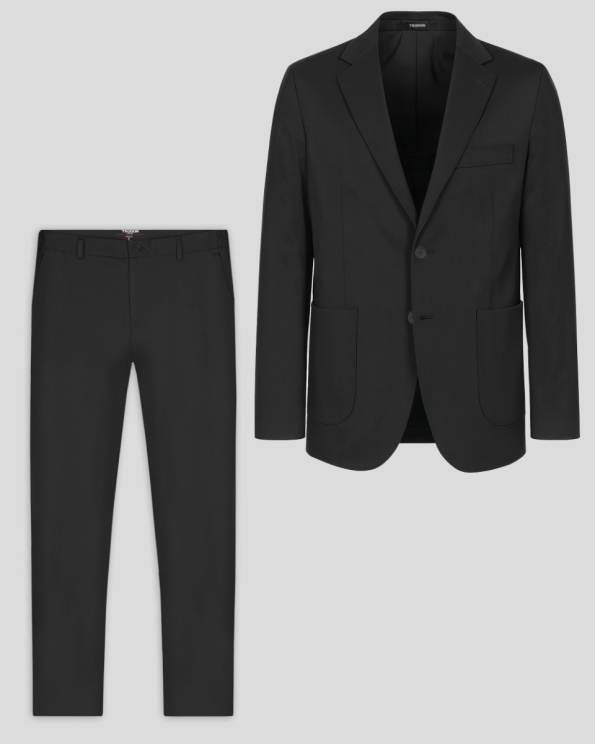 ЧЕРЕН ОЛЕКОТЕН КОСТЮМ ОТ ЕЛАСТИЧЕН ПЛАТ С ПОЛУХАСТАР