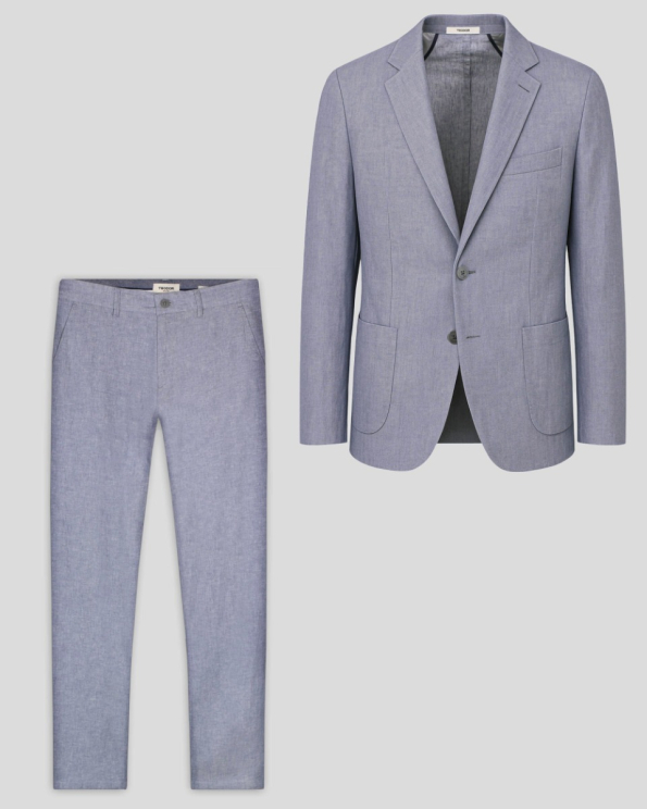 СВЕТЛОСИН МЕЛАНЖИРАН КОСТЮМ ОТ ПАМУК И ЛЕН СВОБОДЕН СИЛУЕТ