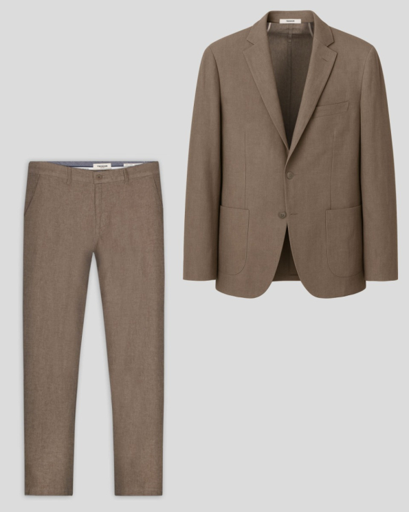 КОСТЮМ ОТ ЛЕН И ПАМУК В КАФЯВ МЕЛАНЖ