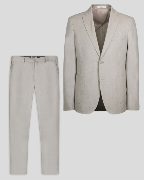СПОРТНО-ЕЛЕГАНТЕН КОСТЮМ ОТ ЛЕН В КАМЕНЕН ЦВЯТ (COMFORT FIT)
