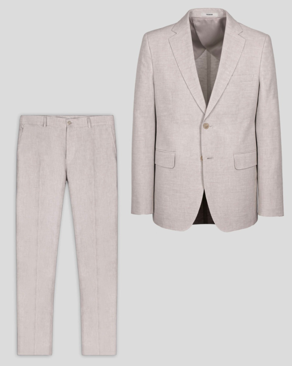 БЕЖОВ ЛЕНЕН КОСТЮМ С ПОЛУХАСТАР СВОБОДЕН СИЛУЕТ