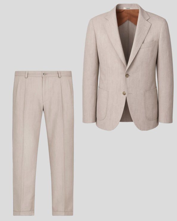 ОЛЕКОТЕН КОСТЮМ ОТ 100% ЛЕН В БЕЖОВ МЕЛАНЖ 