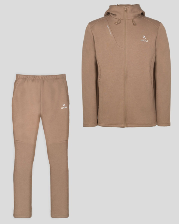 СПОРТЕН ЕКИП С КАЧУЛКА  И ЛОГО ПРИНТ В ЦВЯТ КАМЕЛ