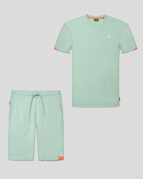 СВЕТЛОЗЕЛЕН ПАМУЧЕН СПОРТЕН КОМПЛЕКТ С КОНТРАСТЕН ЕЛЕМЕНТ