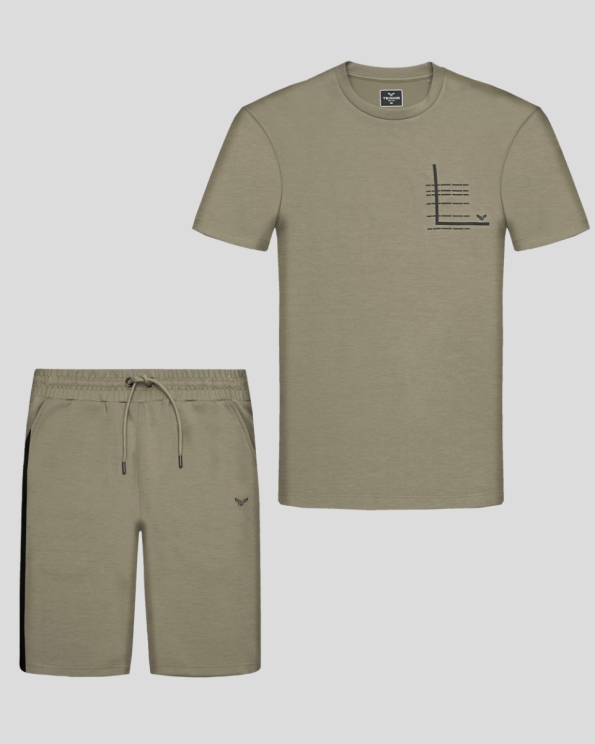 ЗЕЛЕН СПОРТЕН КОМПЛЕКТ ОТ ВИСКОЗА И ЕЛАСТАН С РЕЛЕФЕН ПРИНТ