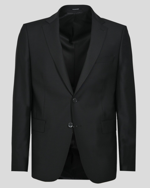 ЧЕРЕН КЛАСИЧЕСКИ КОСТЮМ ОТ ФИНА СТУДЕНА ВЪЛНА ВТАЛЕН СИЛУЕТ 