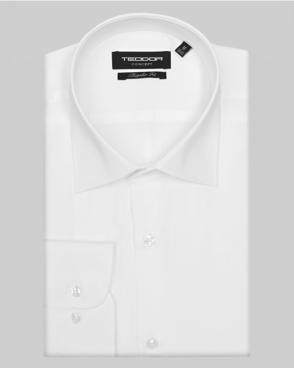 БЯЛА КЛАСИЧЕСКА РИЗА ОТ САТЕНИРАН ПАМУК СВОБОДЕН СИЛУЕТ