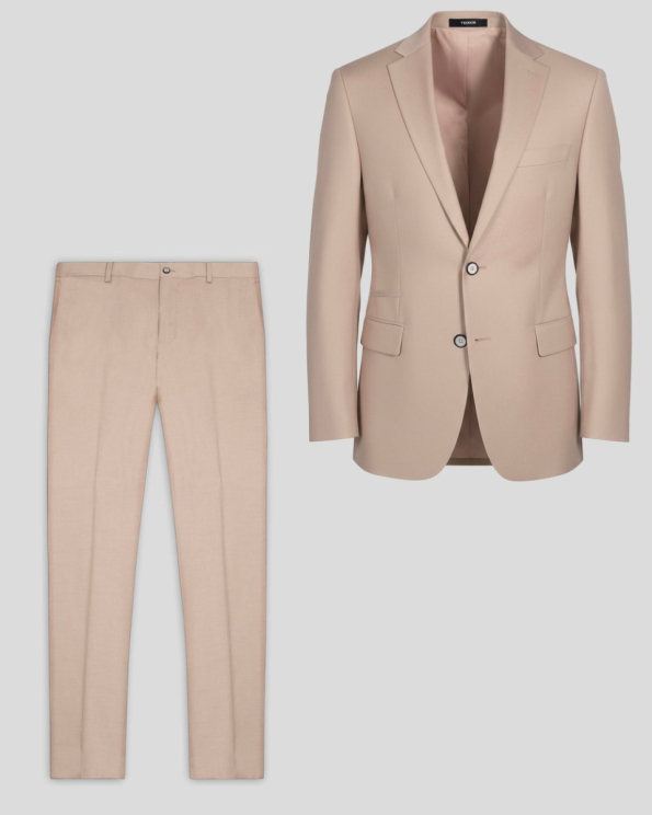 КЛАСИЧЕСКИ КОСТЮМ ОТ ФИНА ВЪЛНА С ЕЛАСТАН В ЦВЯТ СЬОМГА