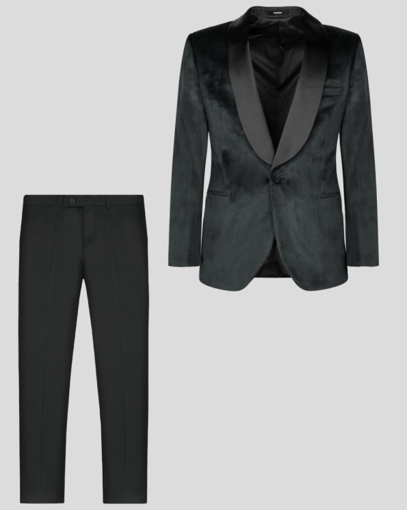 ЧЕРЕН ЦЕРЕМОНИАЛЕН КОСТЮМ С ГЛАДКА КАДИФЕНА СТРУКТУРА 