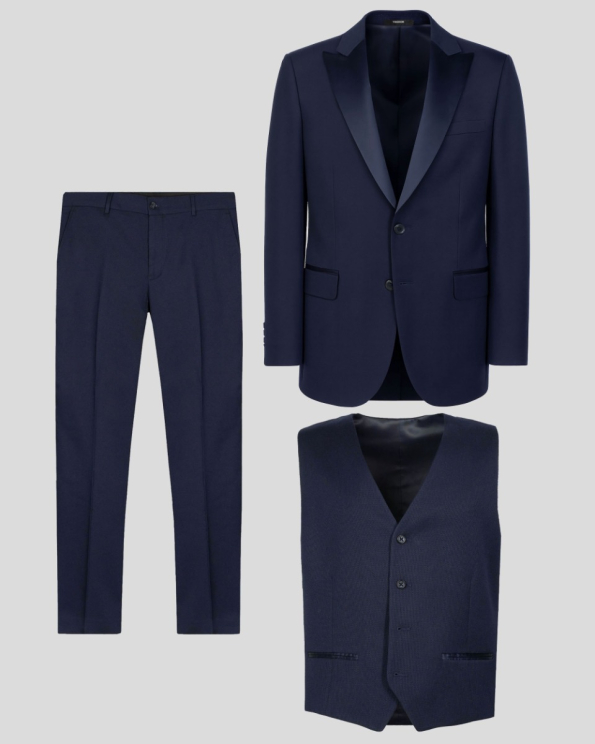 ЦЕРЕМОННИАЛЕН СТРУКТУРЕН КОСТЮМ ТРИ ЧАСТИ В ТЪМНОСИН ЦВЯТ