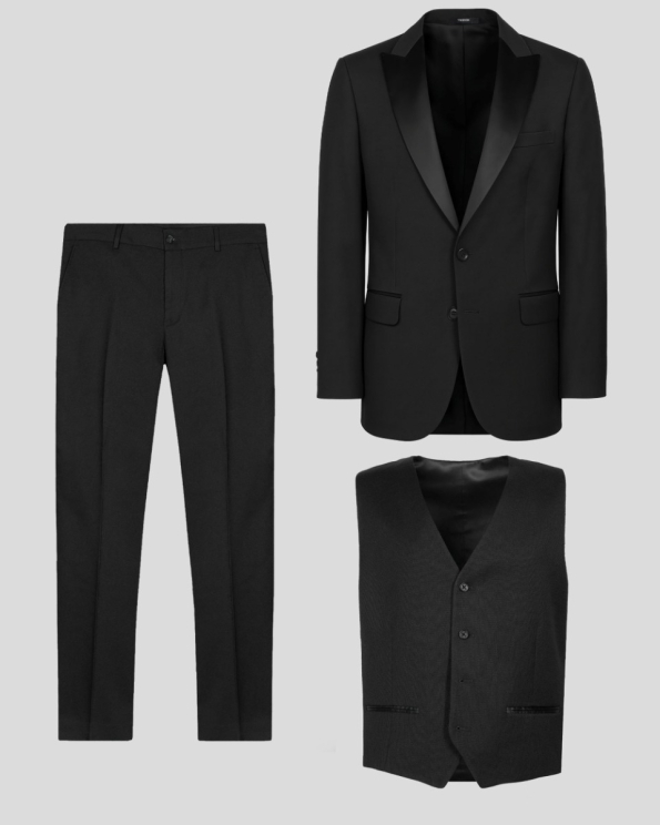 ЧЕРЕН ЦЕРЕМОНИАЛЕН КОСТЮМ ТРИ ЧАСТИ СВОБОДЕН СИЛУЕТ