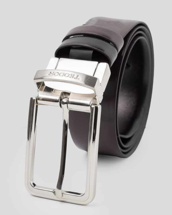 ДВУЛИЦЕВ КОЛАН ОТ ГЛАДКА КОЖА В ЧЕРНО И КАФЯВО 