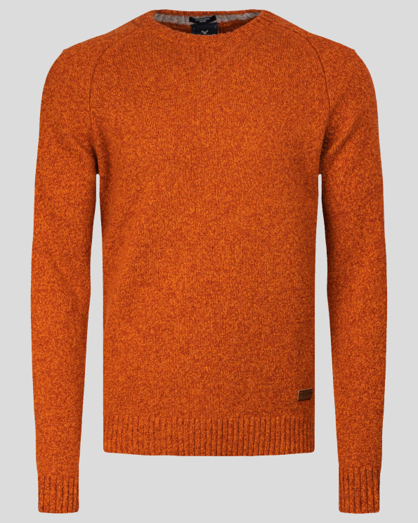 ВЪЛНЕН  ПУЛОВЕР С РЕГЛАН РЪКАВ И ЛОГО В ОРАНЖЕВ МЕЛАНЖ