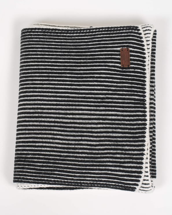 ДВУЦВЕТЕН  ШАЛ В ЧЕРНО И БЯЛО ОТ ВЪЛНА И АКРИЛ С КОЖЕН ЛОГО АКСЕСОАР 