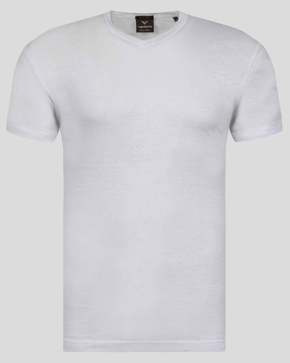 БЯЛА ТЕНИСКА С V-ОБРАЗНО ДЕКОЛТЕ ОТ 100% ЛЕН