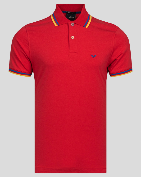 ТЕНИСКА С ДЕСЕНАЦИИ И КОНТРАСТНА БРОДЕРИЯ ЛОГО В ЦВЯТ КОРАЛ