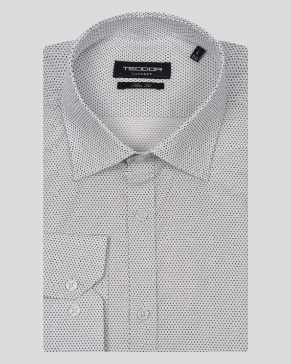 БЯЛА РИЗА В СИТЕН ЦВЕТЕН ПРИНТ ВТАЛЕН СИЛУЕТ