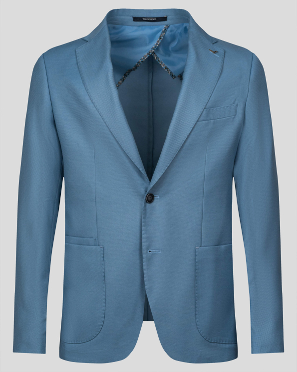 СВЕТЛО СИНЬО САКО В СТРУКТУРА С ЛОГО АКСЕСОАР