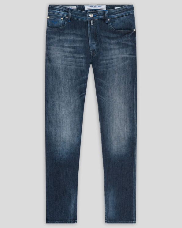  ТЪМНО СИНИ SELVEDGE ДЪНКИ С КОНТРАСТНИ ШЕВОВЕ И ЛОГО