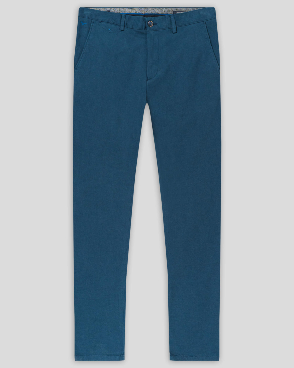 ЧИНО ПАНТАЛОН ОТ СТРУКТУРЕН ГАБАРДИН СВОБОДЕН СИЛУЕТ В ЦВЯТ ПЕТРОЛ