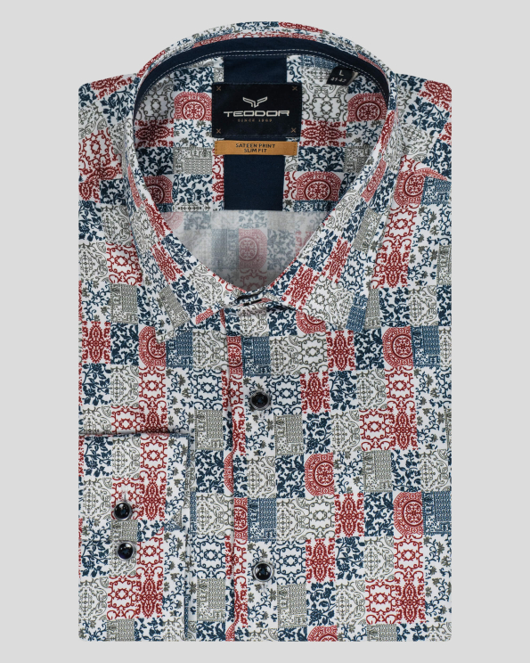 МНОГОЦВЕТНА ПАМУЧНА РИЗА С АРТ ПРИНТ ВТАЛЕН СИЛУЕТ 