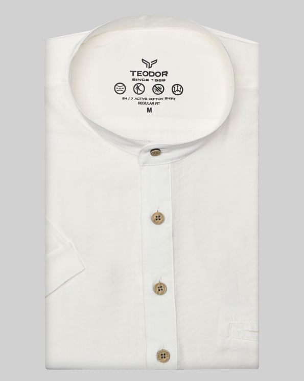  БЯЛА РИЗА С ПОПСКА ЯКА И КЪС РЪКАВ ОТ МОДАЛ И ПАМУК