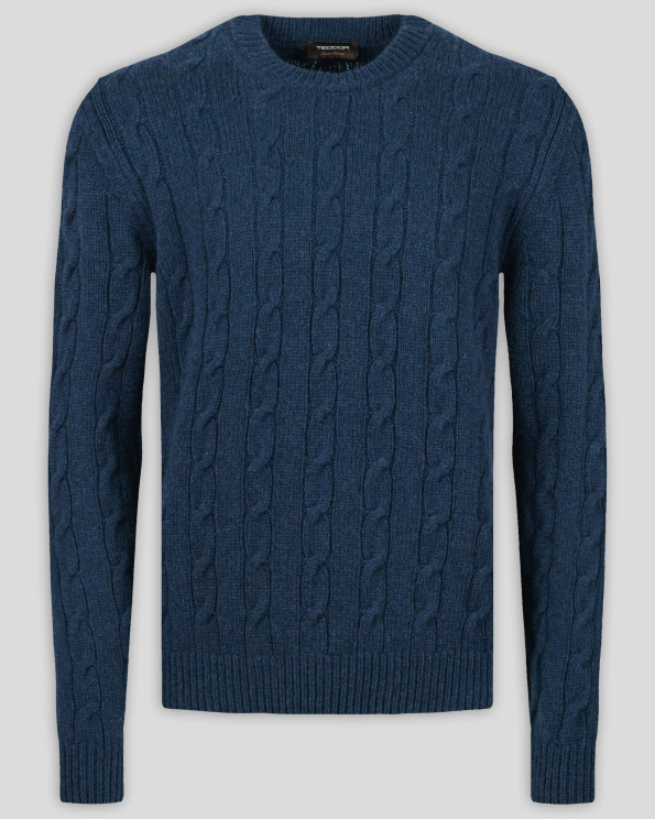 ТЪМНОСИН МЕЛАНЖИРАН ПУЛОВЕР С ПЛЕТКА ОСМОРКА ОТ ВЪЛНА МЕРИНО И КАШМИР