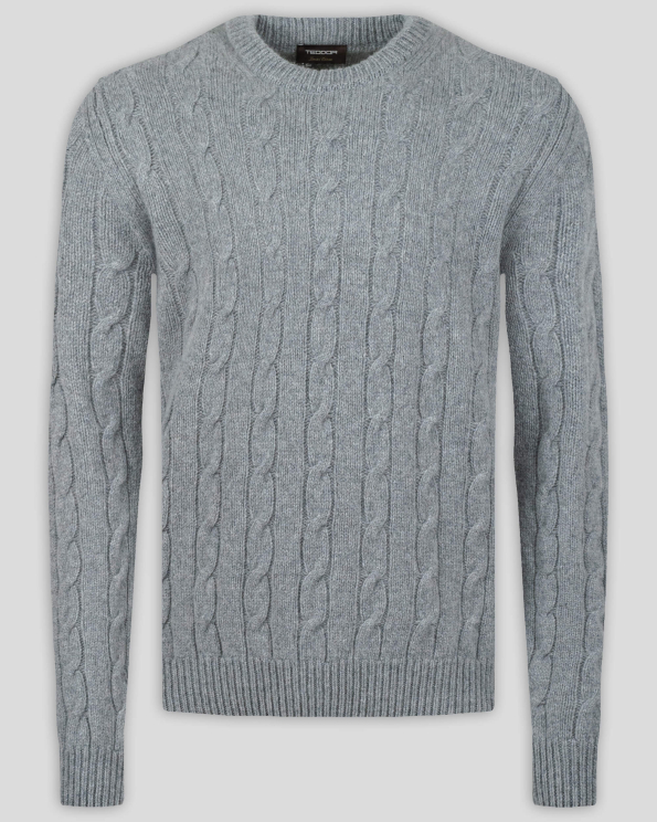 СИВ ПУЛОВЕР МЕЛАНЖ С ПЛЕТКА ОСМОРКА ОТ ОТ ВЪЛНА МЕРИНО И КАШМИР