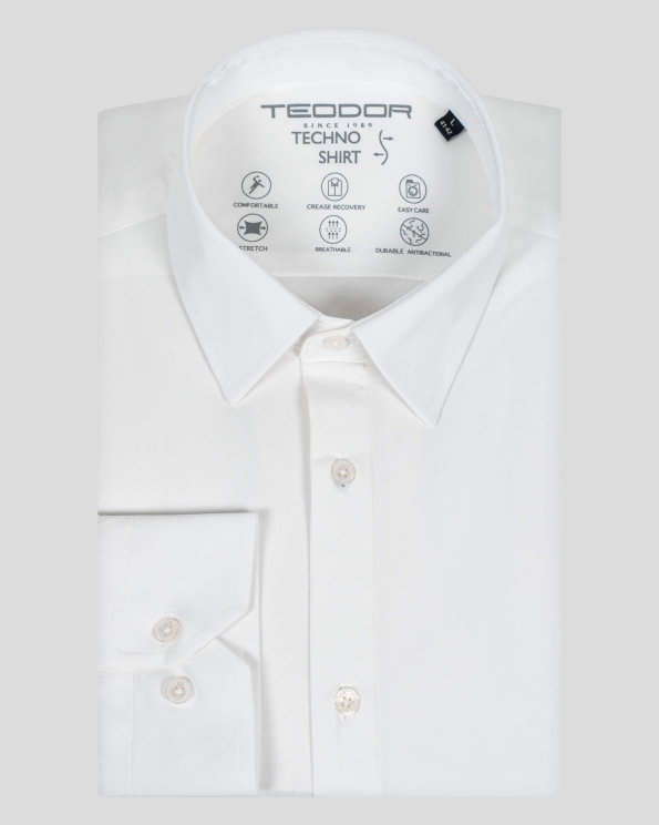 БЯЛА ВТАЛЕНА РИЗА ОТ ТЕХНОЛОГИЧЕН ТЕКСТИЛ  И ЕЛАСТАН 