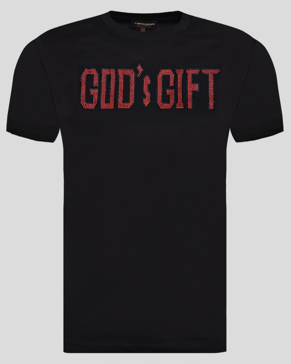 ЧЕРНА ТЕНИСКА С ЕФЕКТЕН ПРИНТ С НАДПИС "GOD`s GIFT"