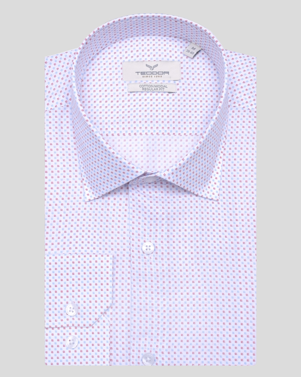 БЯЛА РИЗА ОТ ПАМУК И МОДАЛ В СИТЕН КОНТРАСТЕН ПРИНТ