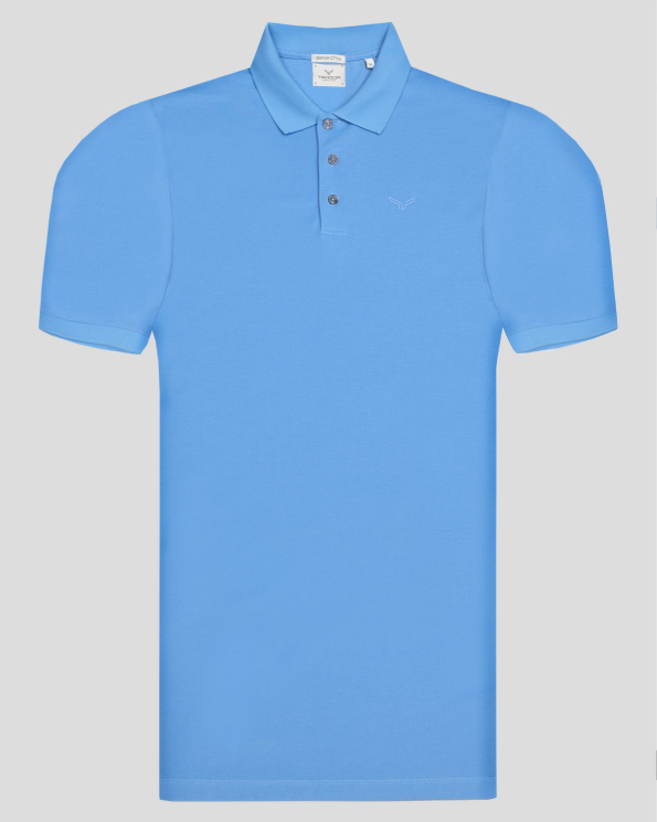 СИНЯ ТЕНИСКА С ПОЛО ЯКА И ТОНАЛЕН ПРИНТ ЛОГО