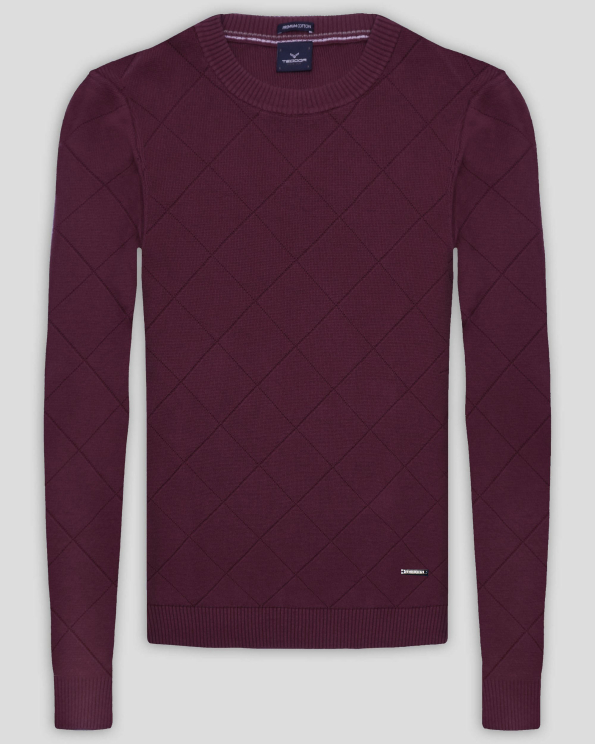  ПУЛОВЕР НА РОМБОВЕ ОТ PREMIUM ПАМУК В БОРДО