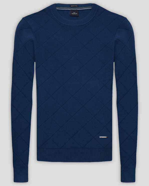  ПУЛОВЕР НА РОМБОВЕ ОТ PREMIUM ПАМУК В ЦВЯТ ПЕТРОЛ