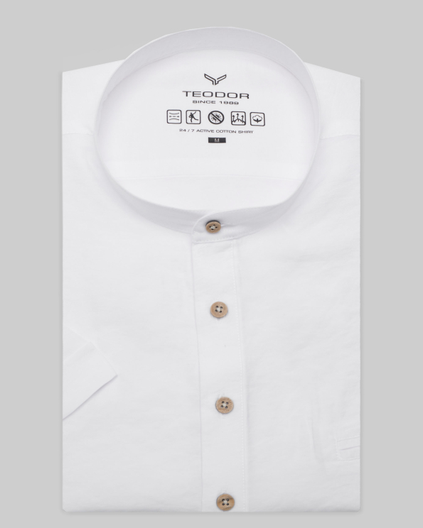 БЯЛА РИЗА С ПОПСКА ЯКА И КЪС  РЪКАВ ОТ МОДАЛ И ПАМУК