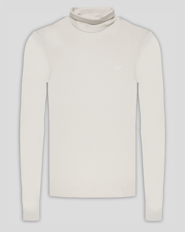 БЕЖОВА БЛУЗА С ВИСОКА ПОЛО ЯКА ОТ 100%  PREMIUM ПАМУК