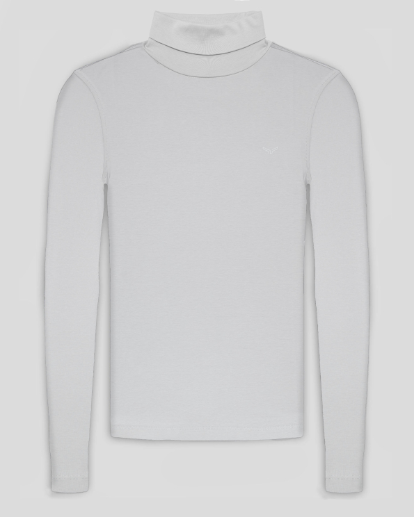 СВЕТЛОСИВА БЛУЗА С ВИСОКА ПОЛО ЯКА ОТ 100%  PREMIUM ПАМУК