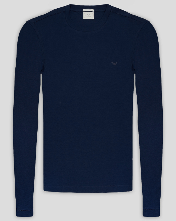 ТЪМНОСИНЯ БЛУЗА С ОБЛО ДЕКОЛТЕ ОТ PREMIUM ПАМУК