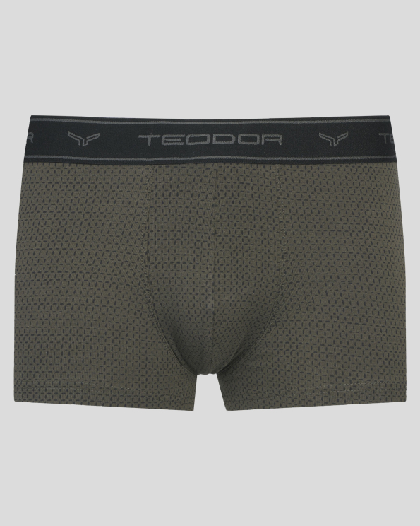 ЗЕЛЕН БОКСЕР В СИТЕН ПРИНТ С  ВЪНШЕН ЛАСТИК И ЛОГО