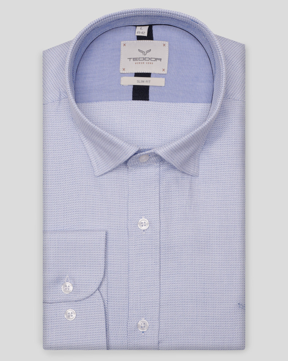 СВЕТЛОСИНЯ РИЗА МЕЛАНЖ В СИТНА СТРУКТУРА ВТАЛЕН СИЛУЕТ