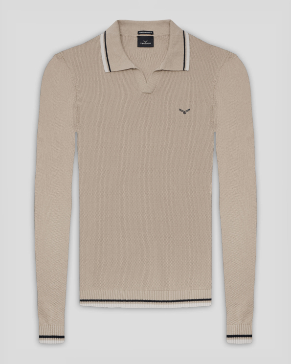 БЕЖОВ СТРУКТУРЕН ПУЛОВЕР  ОТ PREMIUM ПАМУК С КОНТРАСТНА ДЕСЕНАЦИЯ 