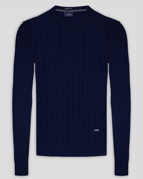 ТЪМНОСИН ПУЛОВЕР С ПЛЕТКА ОСМОРКА  ОТ PREMIUM ПАМУК