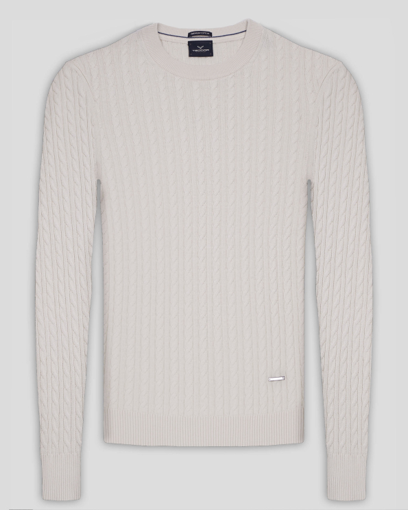 ПУЛОВЕР С ПЛЕТКА ОСМОРКА  ОТ PREMIUM ПАМУК В ЕКРЮ