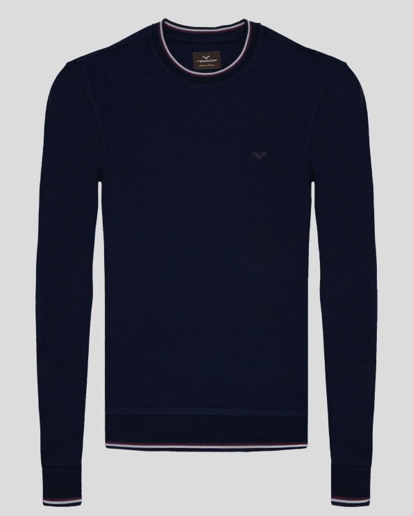 ТЪМНОСИНЯ БЛУЗА ОТ ДВОЙНО МЕРСЕРИЗИРАН ЕГИПЕТСКИ ПАМУК С ДЕСЕНАЦИИ