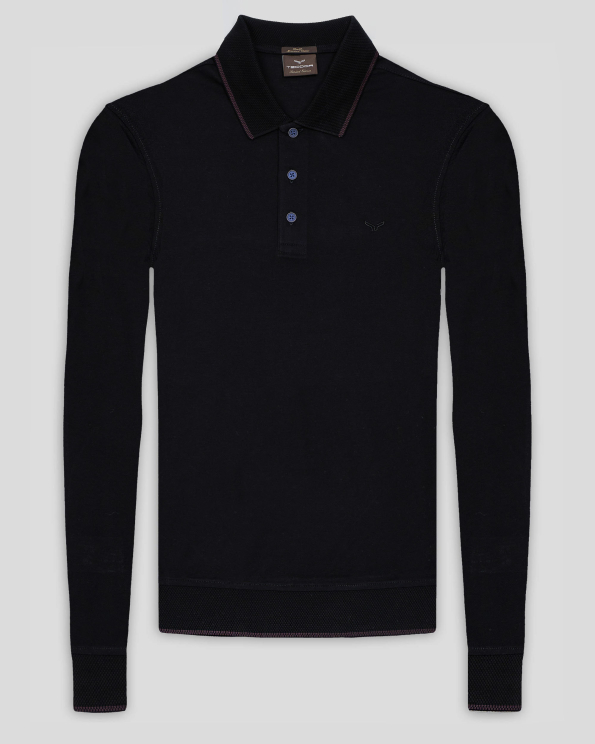 ЧЕРНА БЛУЗА С ПОЛО ЯКА ОТ ДВОЙНО МЕРСЕРИЗИРАН ЕГИПЕТСКИ ПАМУК 