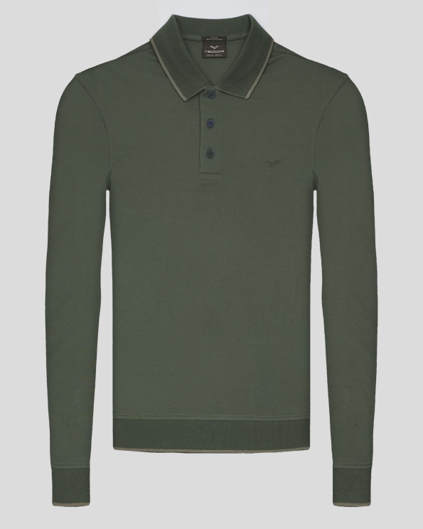 ЗЕЛЕНА  БЛУЗА С ПОЛО ЯКА ОТ ДВОЙНО МЕРСЕРИЗИРАН ЕГИПЕТСКИ ПАМУК 