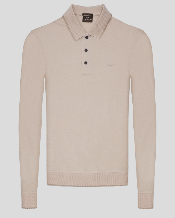 СВЕТЛОБЕЖОВА БЛУЗА С ПОЛО ЯКА ОТ ДВОЙНО МЕРСЕРИЗИРАН ЕГИПЕТСКИ ПАМУК 