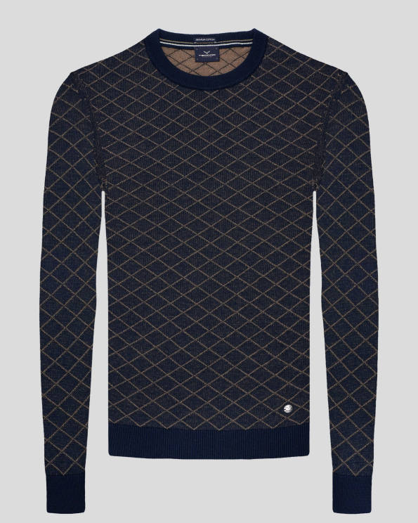 ТЪМНОСИН МЕЛАНЖИРАН ПУЛОВЕР ОТ PREMIUM ПАМУК В ПЛЕТКА НА РОМБОВЕ 