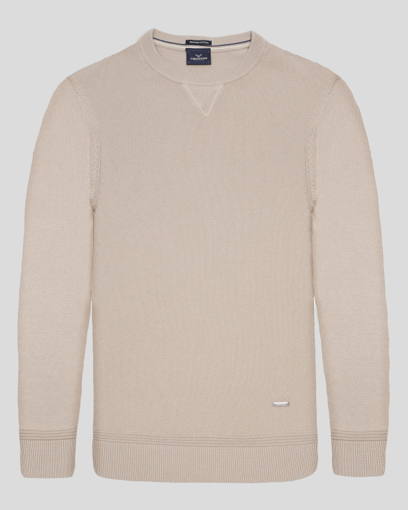 БЕЖОВ КОМБИНИРАН ПУЛОВЕР ОТ PREMIUM ПАМУК В ГЛАДКА И СТРУКТУРНА ПЛЕТКА