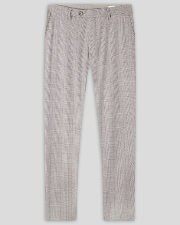 БЕЖОВ ЧИНО ПАНТАЛОН МЕЛАНЖ В ДВУЦВЕТНО КАРЕ ВТАЛЕН СИЛУЕТ